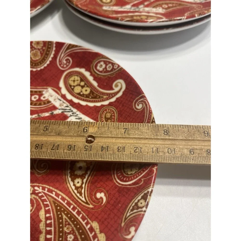 Pier 1 Imports Bird Red Paisley 7.75” Luncheon Dessert Plates 4pc